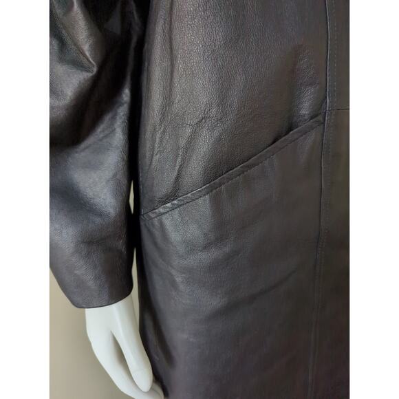 VTG Marco Morani Black Leather Trench Button Up Coat Suede Embellishments Size M - Picture 9 of 9